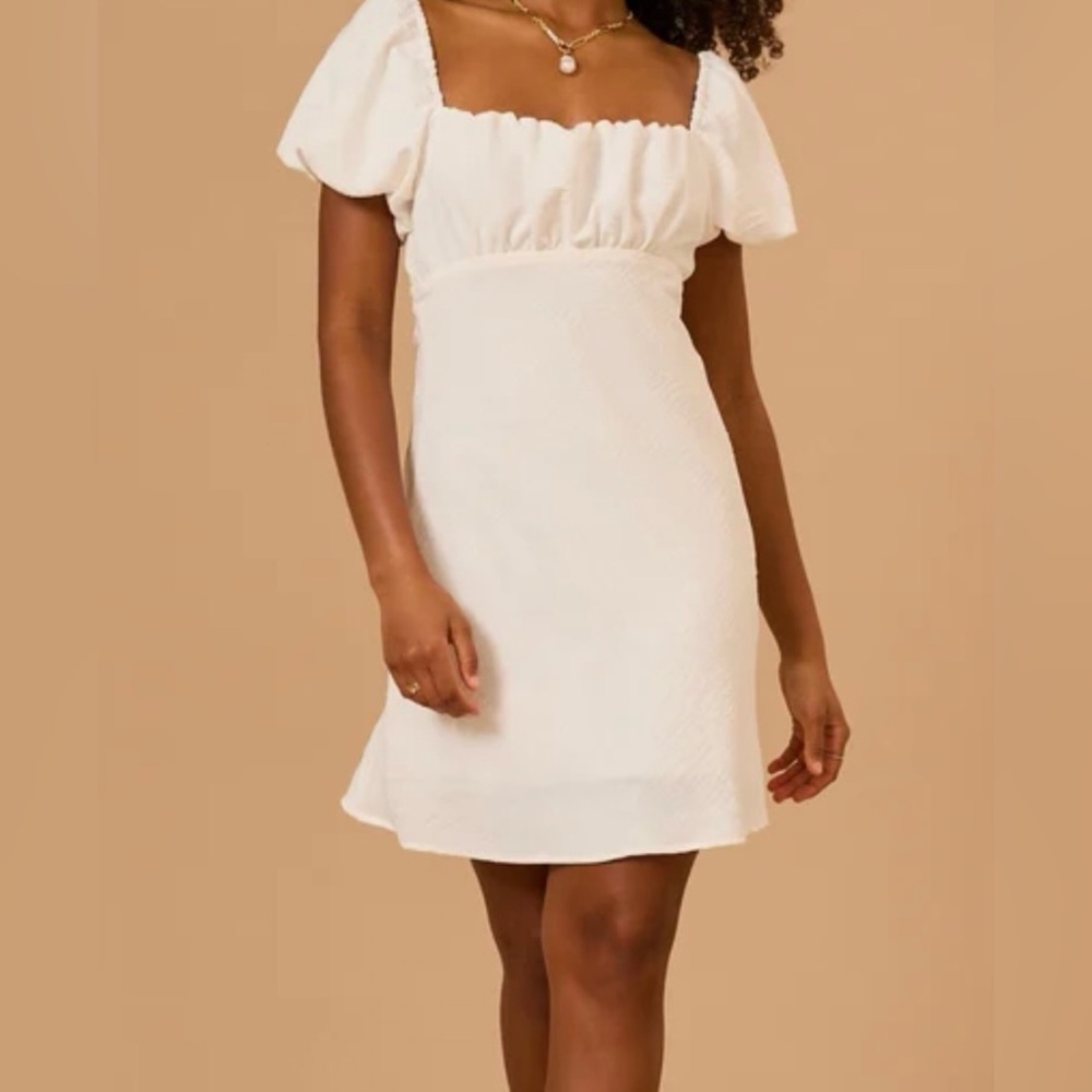 Altar'd State White Smocked Puff Sleeve Mini Dress